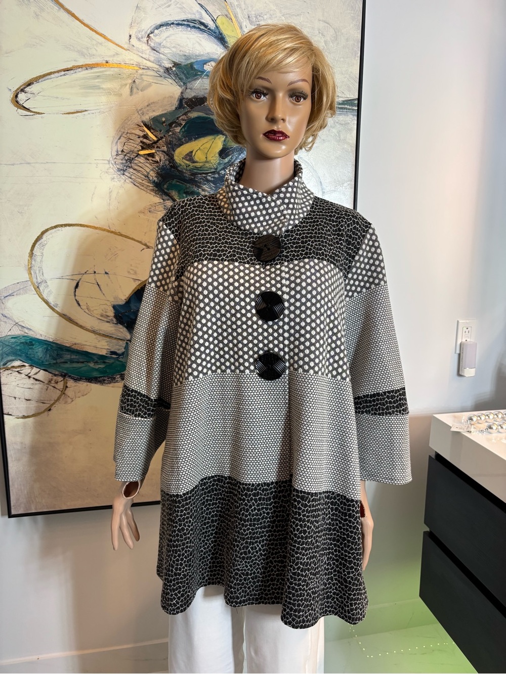 Joseph Ribkoff Black and White Patterned Jacket R1 - Picture 2 of 15